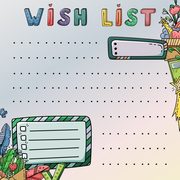 矢量涂鸦模板与创意插图和字母。愿望清单,梦想。图片下载