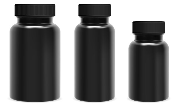 黑色胶囊瓶。药瓶模型，药品图片下载