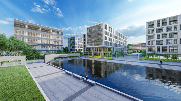 现代办公大楼的3d渲染图片下载