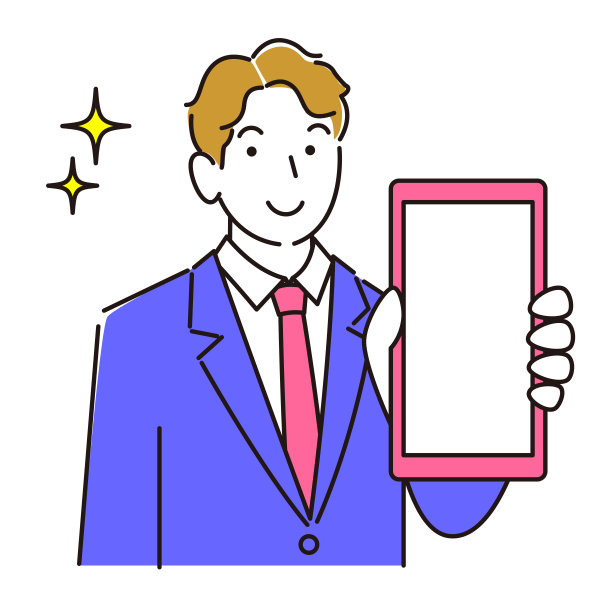 A man in A suit showing the screen of A smartphone smiling适度简单的插图向量一个男人穿着西装显示她的智能手机的屏幕。微笑。一个简单的例子。向量。图片下载