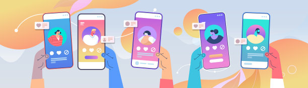 手使用手机应用程序与智能手机屏幕上的个人资料进行在线约会，社交媒体虚拟关系图片下载