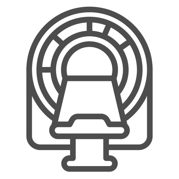 磁共振断层扫描机与床线图标，世界癌症日概念，Mri扫描仪床标志在白色背景，医疗诊断设备图标的轮廓风格。向量。图片下载