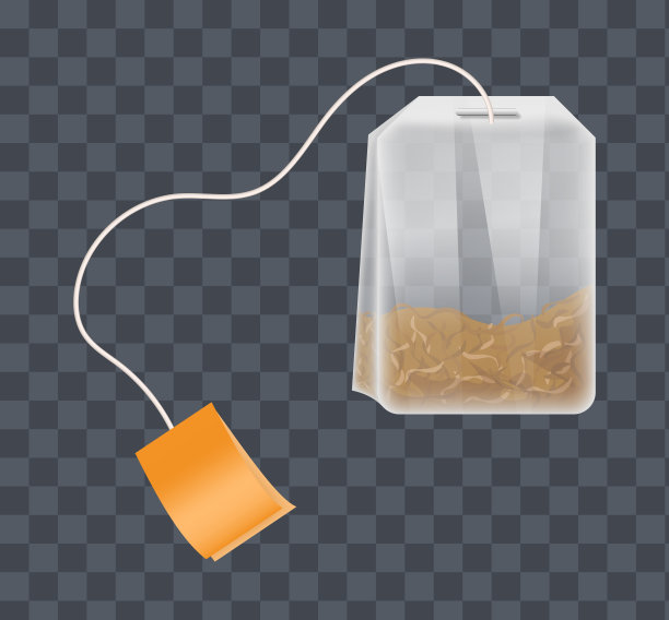 带橙色标签的茶包在黑暗透明的背景矢量上图片下载