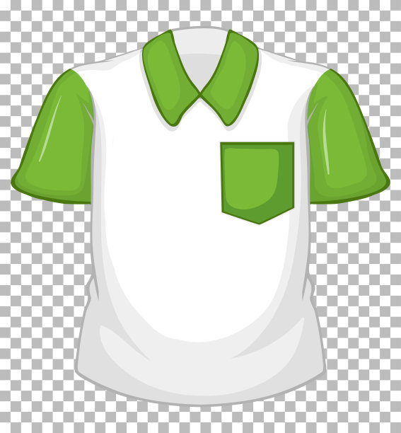 白色衬衫与绿色短袖和口袋透明图片下载