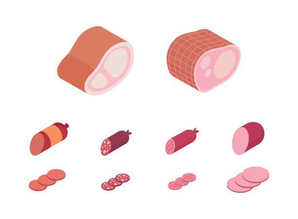 肉类和火腿集等距矢量插图图片下载