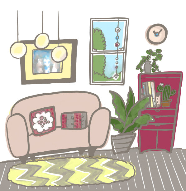 时尚的客厅，明亮的灯光图片下载