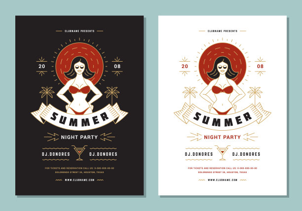 夏日海滩派对传单或海报模板现代线条风格图片下载