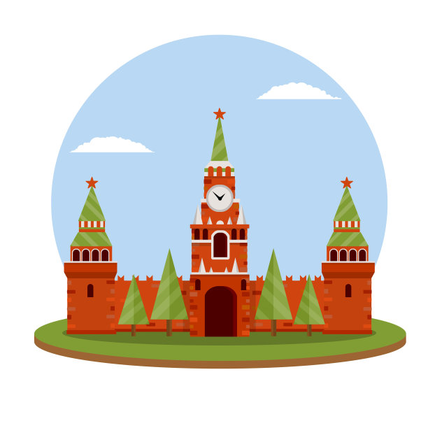 莫斯科的克里姆林宫。旅游景点。卡通平面插图。图片下载