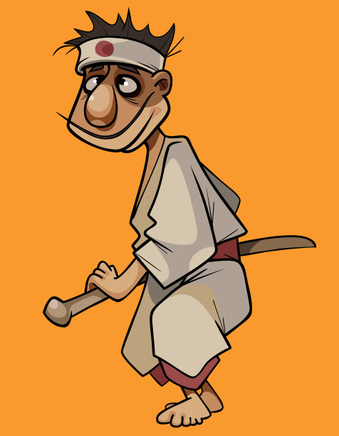 卡通微笑的男武士在和服图片下载