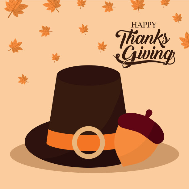 带着帽子的橡子和树叶，感恩节快乐图片下载