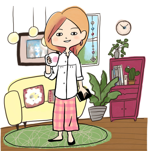 一个待在家的女孩在放松图片下载