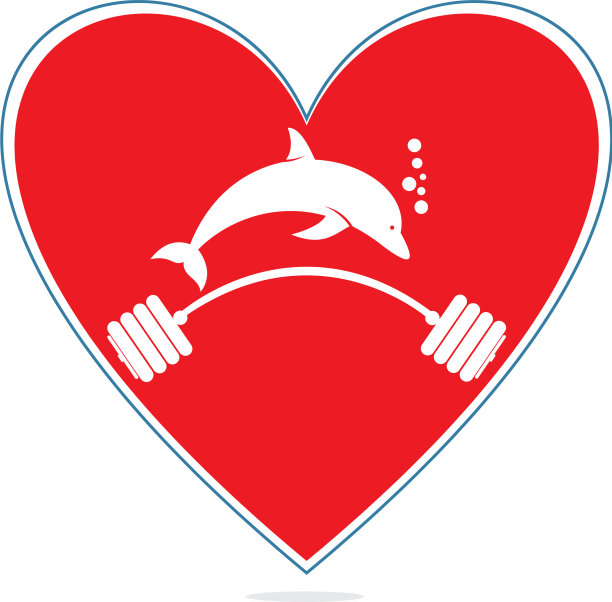海豚健身心形概念标志图片下载