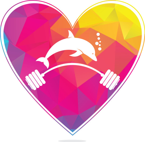 海豚健身心形概念标志图片下载