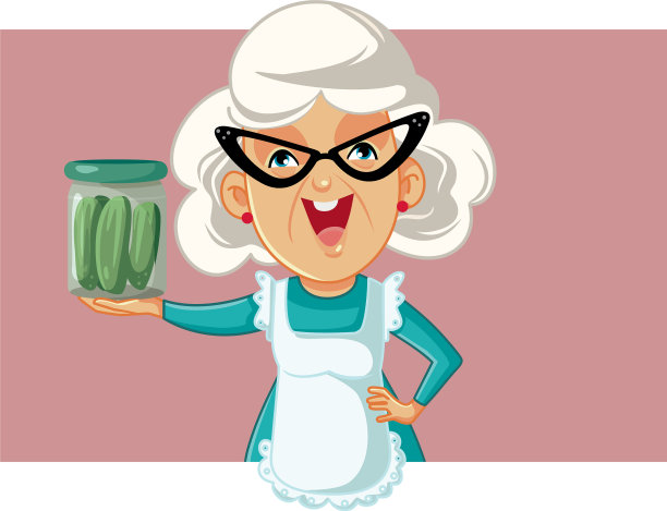 快乐的奶奶拿着一罐泡菜图片下载