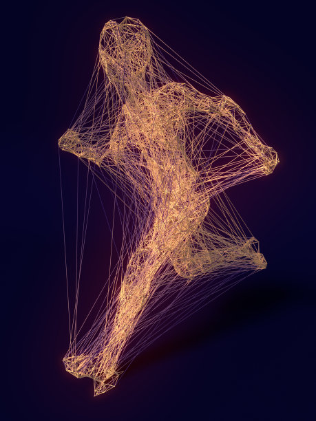 数字插图从线和点抽象的奔跑的人的形象。设计元素。三维渲染图片下载