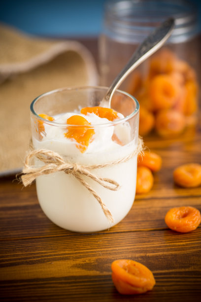 自制的甜酸奶和杏干图片下载