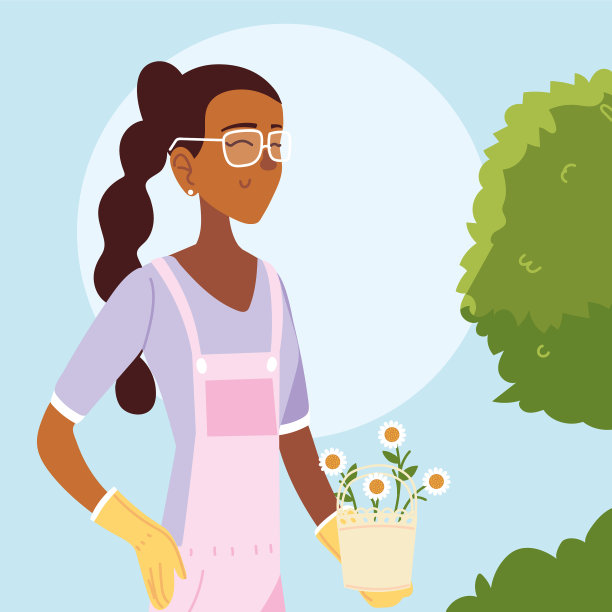 园丁女卡通与整体灌木图片下载