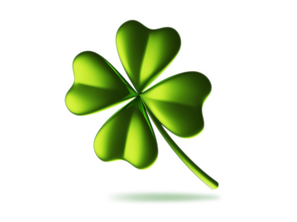 绿色四叶草的3d插图在白色的背景。圣帕特里克节贺卡设计图片下载