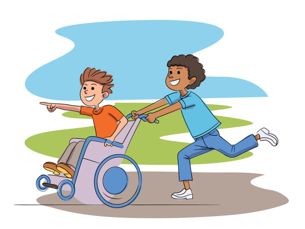 残疾和健康的男孩一起在院子里玩耍图片下载