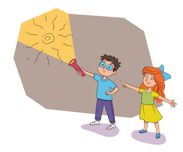 男孩女孩在探索室的墙上发现了古老的图画图片下载