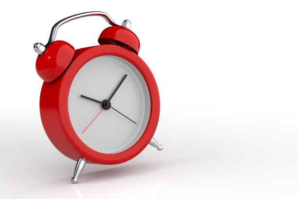 红色闹钟起床时间隔离在白色背景。三维渲染图片下载