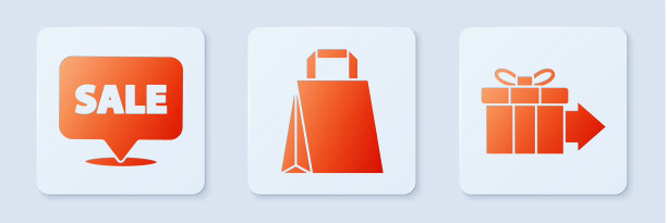 设置纸质购物袋挂有“打折”和“打折”的标志图片下载