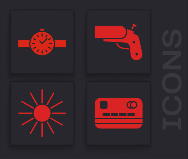 设置信用卡、腕表、信号枪和手枪图片下载