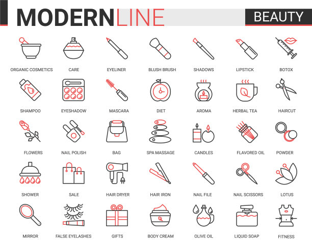 美容化妆品平面图标设置图片下载