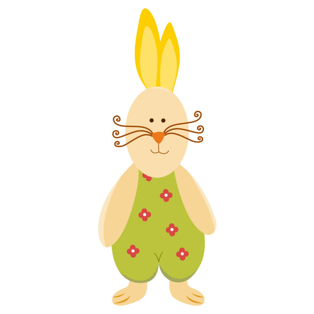 复活节兔子穿着连衣裤。有胡子的复活节胖兔子。复活节快乐。孩子们庆祝复活节。在白色背景上进行设计的元素。图片下载