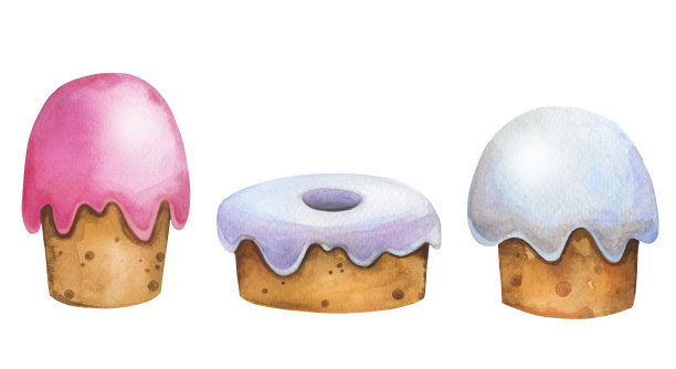 可爱的水彩复活节蛋糕与糖衣。图片下载