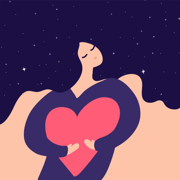 有爱心的女孩，漂亮的头发，星星。做梦的女人。怀孕的象征。3月8日，2月14日情人节。女人的一天。母亲节矢量插图。图片下载