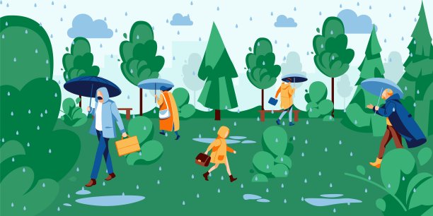 人们在雨中在公园里散步图片下载