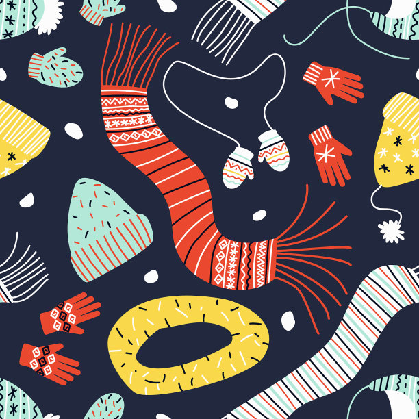 无缝图案冬季配件在平的风格图片下载
