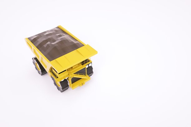 黄色卡车的3D模型。用于建筑工程的装载机。3 d图形。白色背景上的孤立卡车图片下载