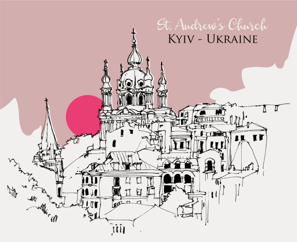 图为基辅圣安德鲁斯教堂素描图片下载