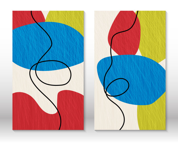 一组几何图形。涂鸦设计现代抽象画。抽象的手绘形状。水彩效果的设计。现代艺术打印。带有涂鸦元素的当代设计。图片下载