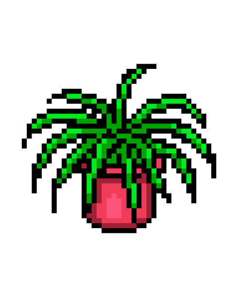 吊兰(蜘蛛植物)在一个盆，像素艺术图标孤立在白色的背景。8位装饰室内植物。家庭/办公室室内设计元素。复古老虎机/视频游戏图像。图片下载