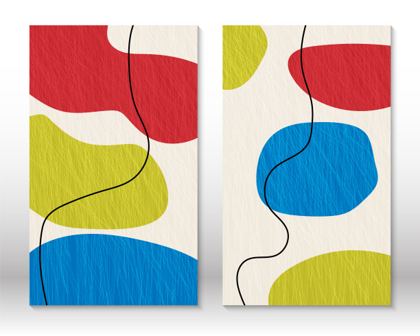 一组几何图形。涂鸦设计现代抽象画。抽象的手绘形状。水彩效果的设计。现代艺术打印。带有涂鸦元素的当代设计。图片下载