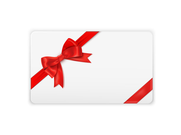 用红丝带装饰的逼真礼品卡模板图片下载