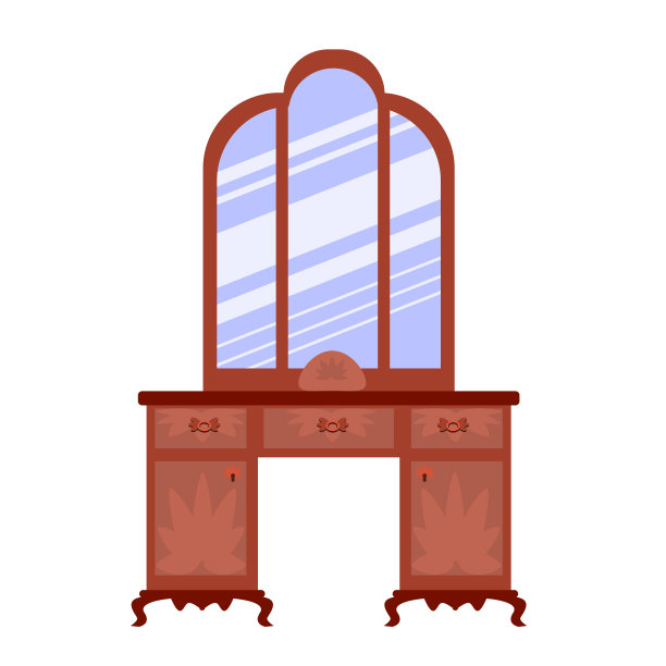 单一古董梳妆台在一个平面卡通风格。卧室和客厅的复古家具向量。矢量图被孤立在白色背景上。图片下载