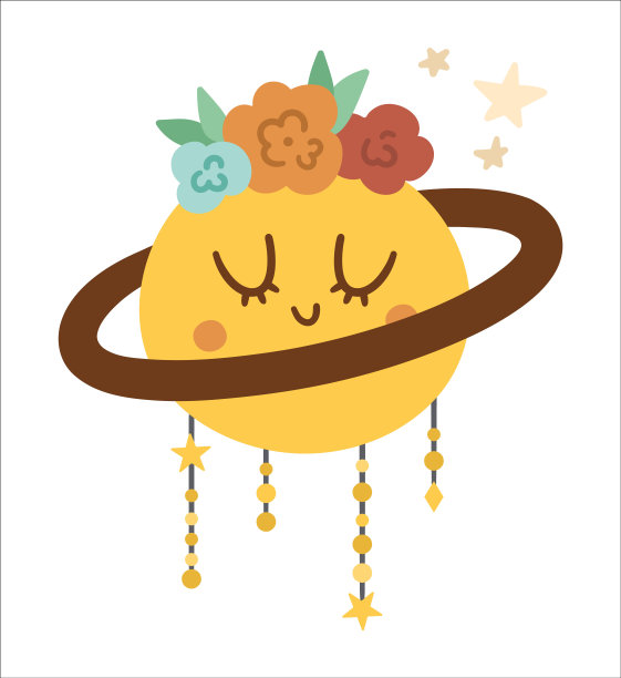 矢量波西米亚星球，头上有花。波希米亚月亮图标孤立在白色背景。天上的星星插图。图片下载