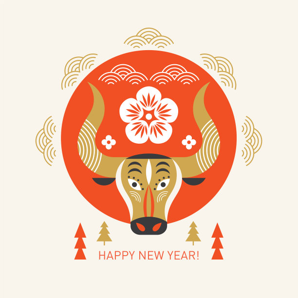 中国牛新年快乐图片下载