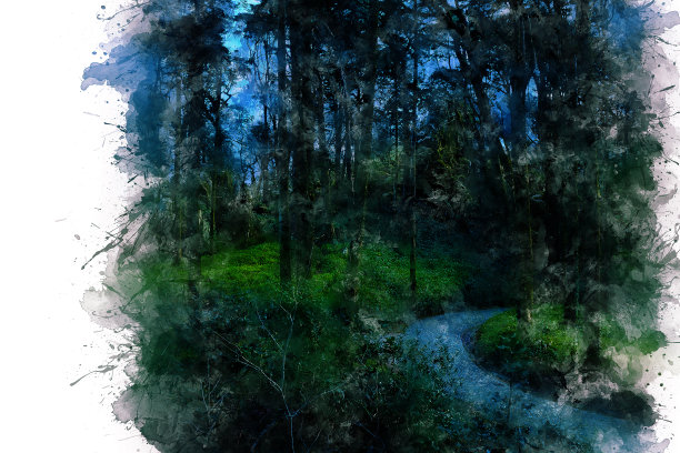 令人难以置信的蓝色小花和小灯在一个野生森林的中央图片下载