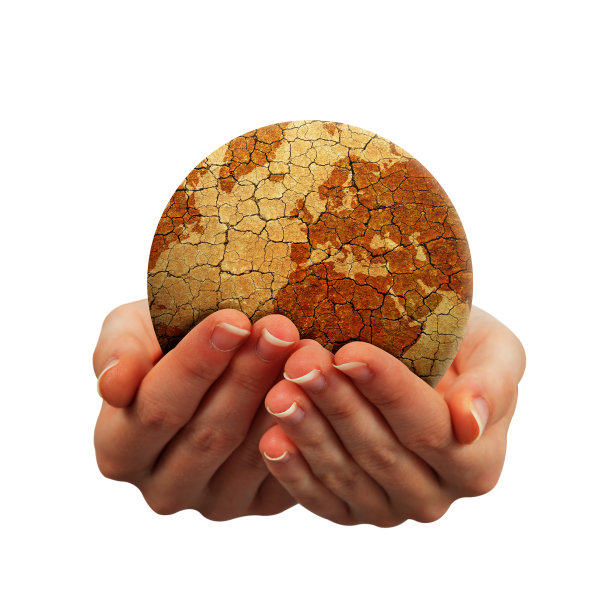 焦渴的地球双手孤立在白色的背景上。图片下载