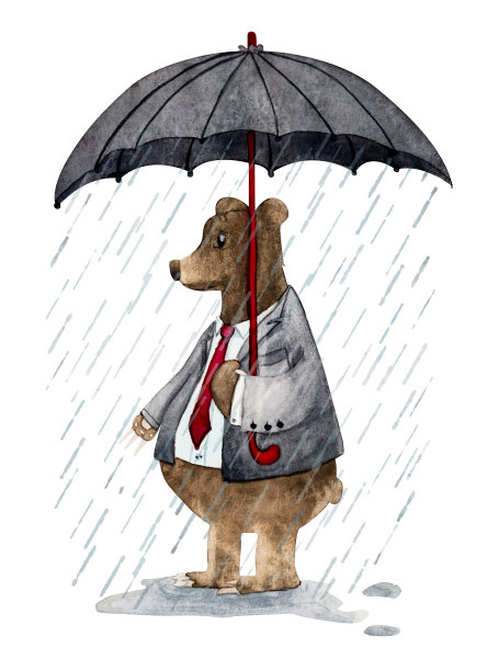 贝尔打扮成商人的样子，拿着一把打开的伞，但这并不能帮他挡雨图片下载