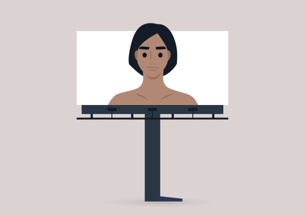 一个商业广告牌模板，一个年轻的成年女性肖像在一个朴素的背景图片下载