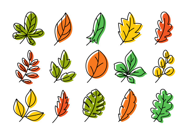 向量的叶子。植物涂鸦插画。手绘草图。颜色奇异的怪物叶图片下载