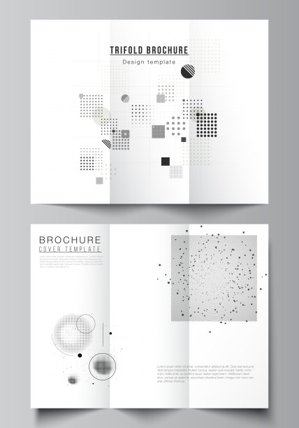矢量布局封面模板为三重小册子，传单布局，书设计，小册子封面。摘要技术学黑色彩学背景。数字数据。极简的高科技概念。图片下载