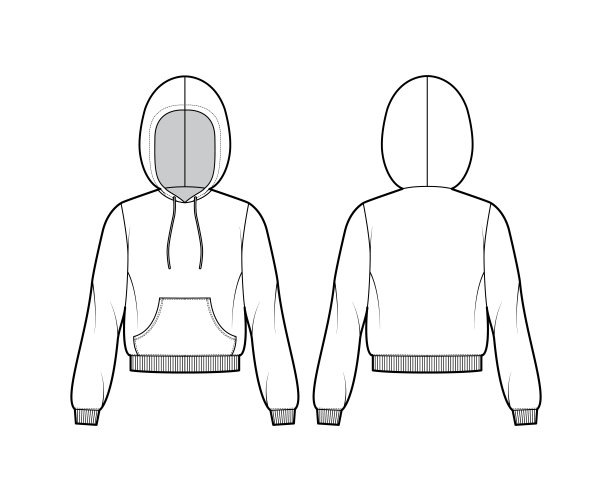 连帽衫的技术时尚插图与长袖，放松身体，袋鼠袋，针织罗纹袖口，带状下摆图片下载
