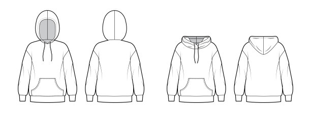 套帽衫技术时尚插图与长袖，超大的身体，袋鼠袋，带状hem图片下载